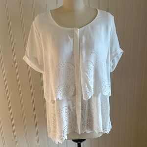 Chic White Eyelet Layered Blouse